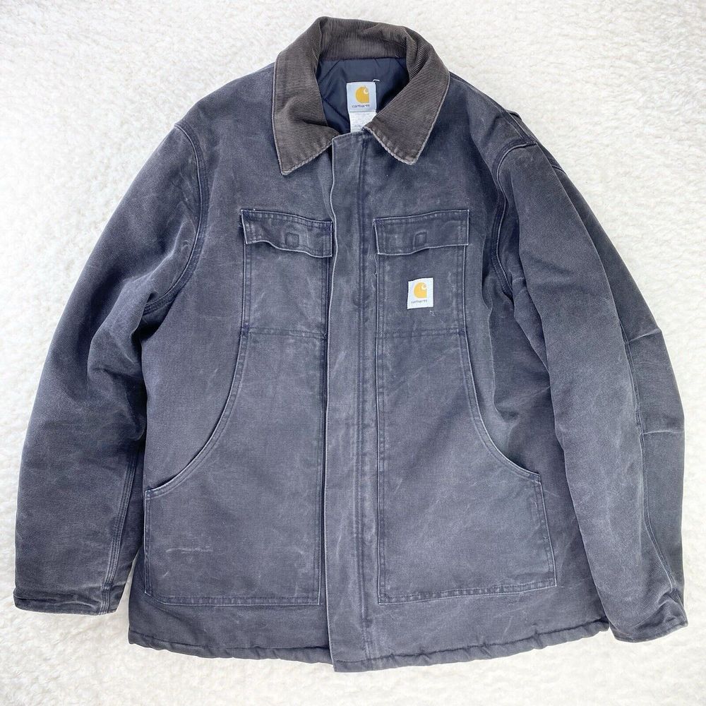 Vintage Carhartt Detroit Jacket Mens XL Black 48R Distressed Quilt Lined USA